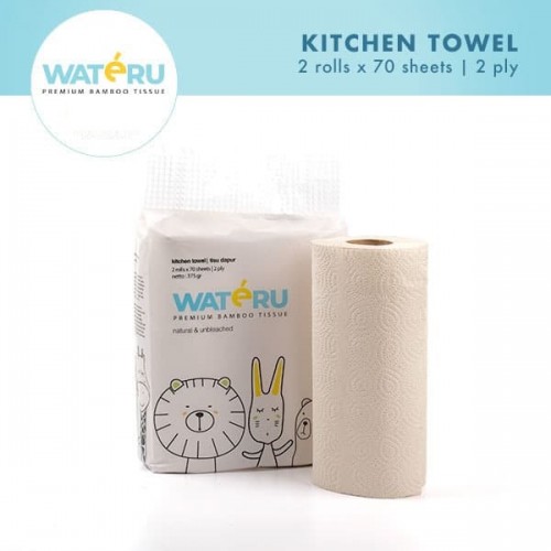Wateru Premium Bamboo Tissue Kitchen Towel - 2 rolls x 70 Sheet